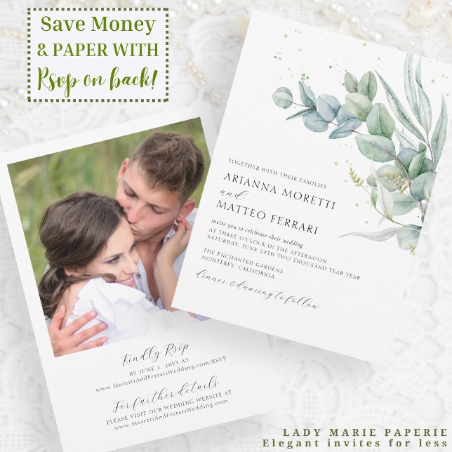 Eucalyptus Greenery Wedding invite with RSVP (Creator Uploaded)