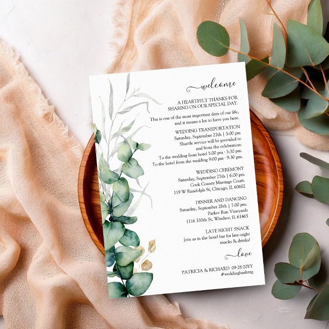 Eucalyptus Greenery Wedding Itinerary And Welcome  Invitation (Creator Uploaded)