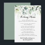 Eucalyptus Greenery Wedding Kissing Menu Game Card<br><div class="desc">This eucalyptus greenery wedding kissing menu game card is perfect for a rustic wedding reception. This artistic design features hand-drawn,  watercolor eucalyptus green foliage,  inspiring natural beauty.</div>
