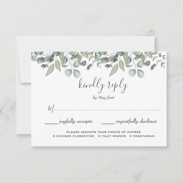 Eucalyptus Greenery Wedding Meal Choice RSVP Card (Front)