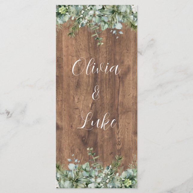 Eucalyptus Greenery Wedding Menu Card | Rustic (Front)