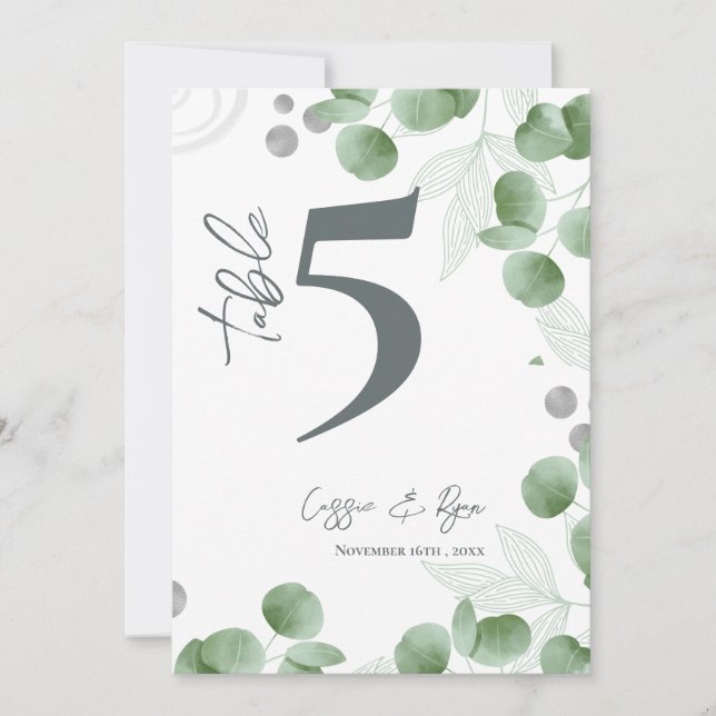 Eucalyptus Greenery Wedding Party Table Number (Front)