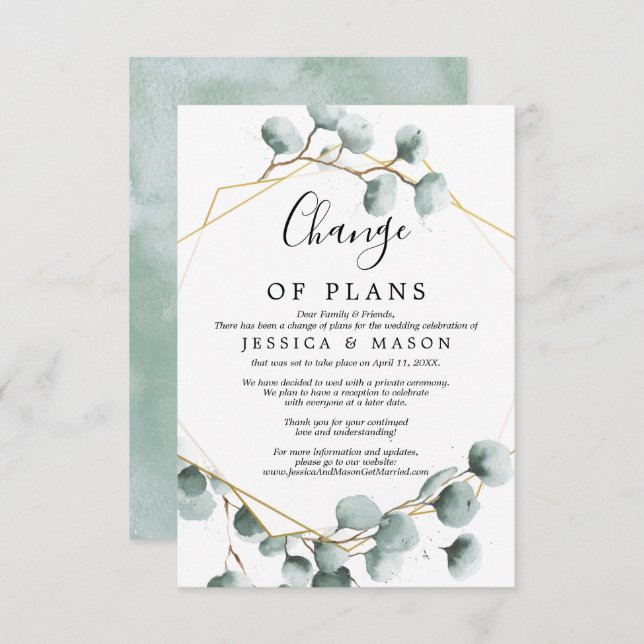 Eucalyptus Greenery Wedding Postponed Announcement (Front/Back)