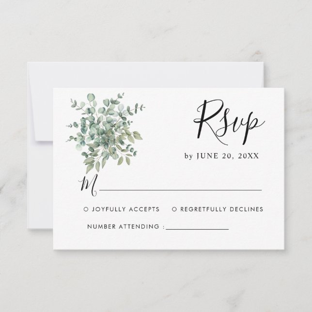 Eucalyptus Greenery Wedding RSVP Card (Front)