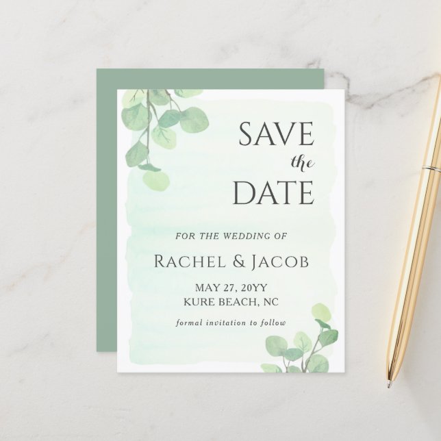 Eucalyptus Greenery Wedding Save the Date (Front/Back In Situ)