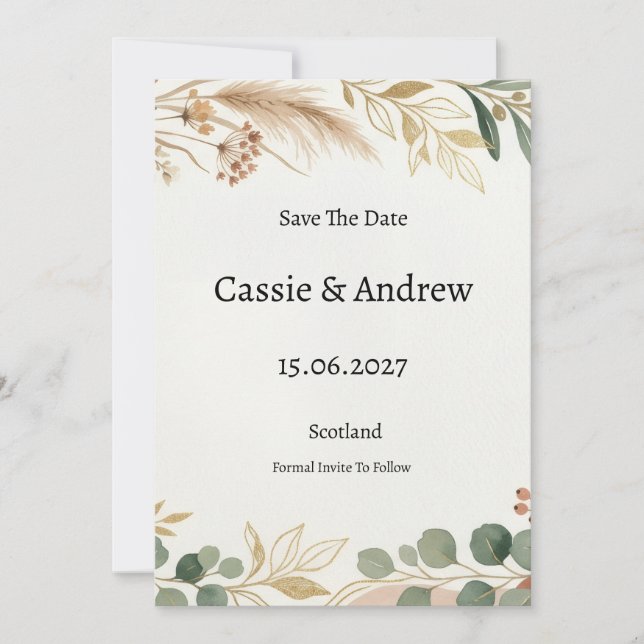 Eucalyptus Greenery Wedding Save The Date (Front)