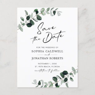 Eucalyptus Greenery Wedding Save the Date Announcement Postcard