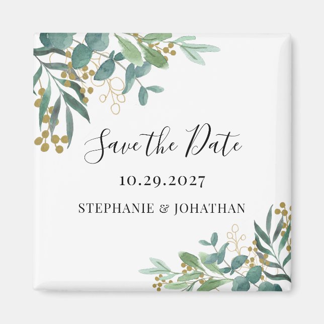 Eucalyptus Greenery Wedding Save The Date  Magnet (Front)
