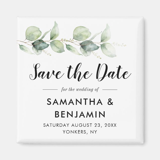 Eucalyptus Greenery Wedding Save the Date Magnet (Front)