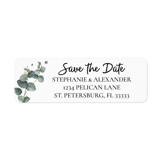 Eucalyptus Greenery Wedding Save the Date Return Address Label (Front)