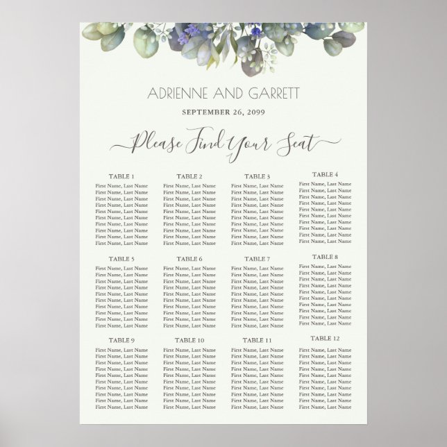 Eucalyptus Greenery Wedding Seating Chart (Front)