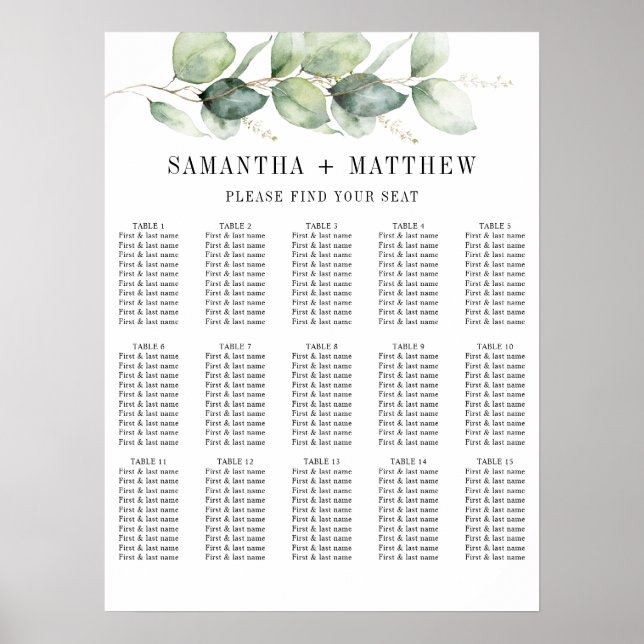 Eucalyptus Greenery Wedding Seating Chart (Front)