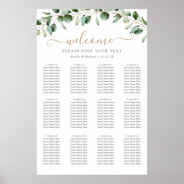 Eucalyptus Greenery Wedding Seating Chart  (Front)