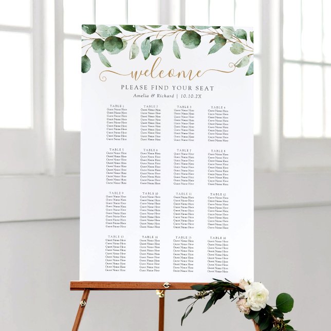 Eucalyptus Greenery Wedding Seating Chart 16 Table (Creator Uploaded)