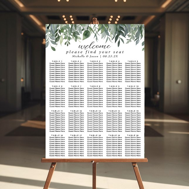 Eucalyptus Greenery Wedding Seating Chart 20 Table (Creator Uploaded)