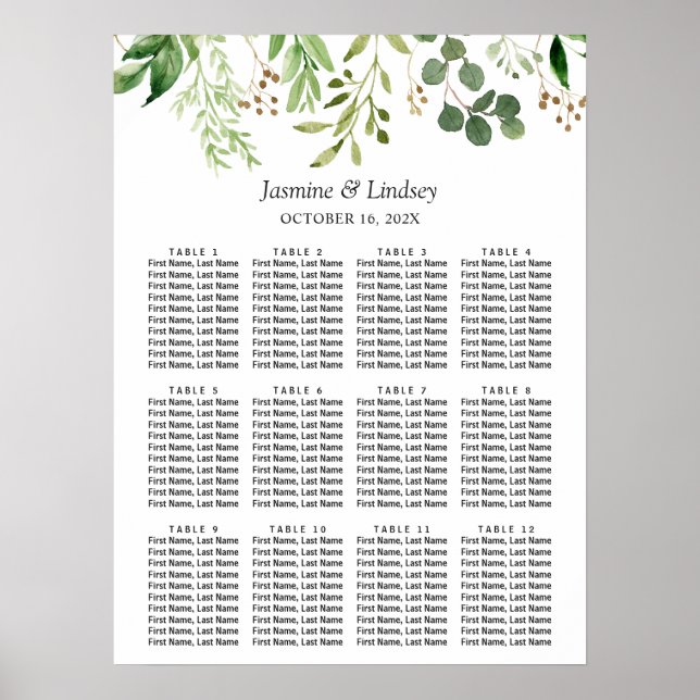 Eucalyptus Greenery Wedding Seating Chart Poster (Front)