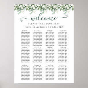 Eucalyptus Greenery Wedding Seating Chart Poster