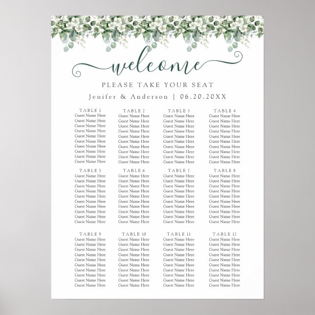 Eucalyptus Greenery Wedding Seating Chart Poster (Front)