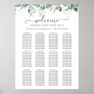 Eucalyptus Greenery Wedding Seating Chart Poster