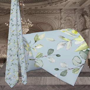 Eucalyptus Greenery Wedding Sky Blue Neck Tie