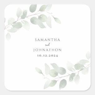 Eucalyptus Greenery Wedding Square Sticker