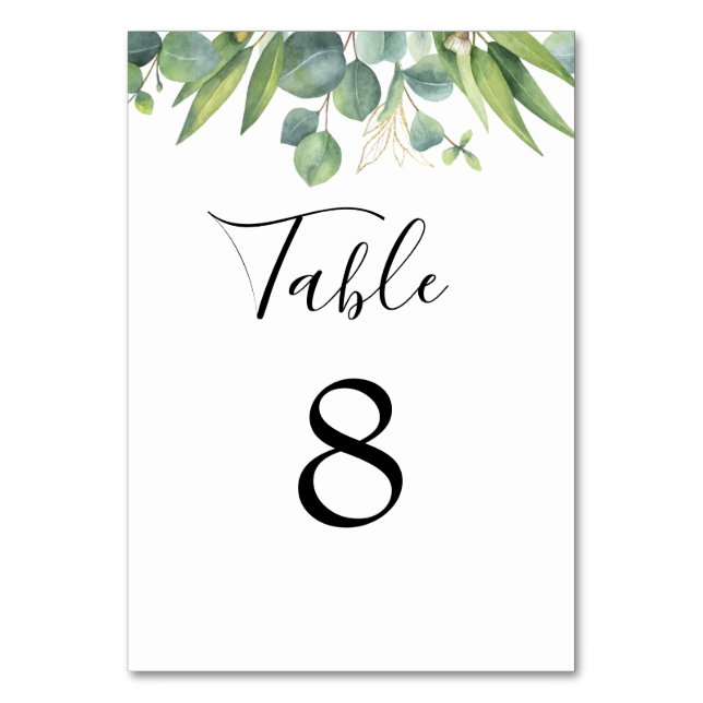Eucalyptus Greenery Wedding Table Number (Front)