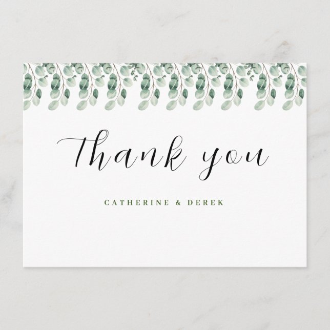  Eucalyptus Greenery Wedding thank you cards (Front)