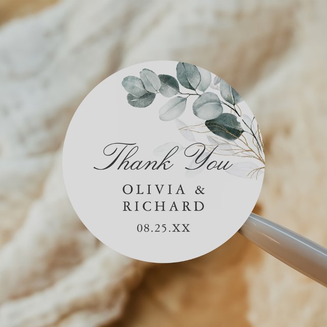 Eucalyptus Greenery Wedding Thank You Classic Round Sticker (Creator Uploaded)