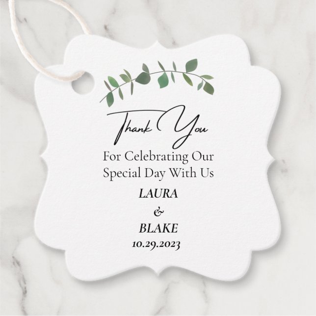 Eucalyptus Greenery Wedding Thank You Favour Tag (Front)