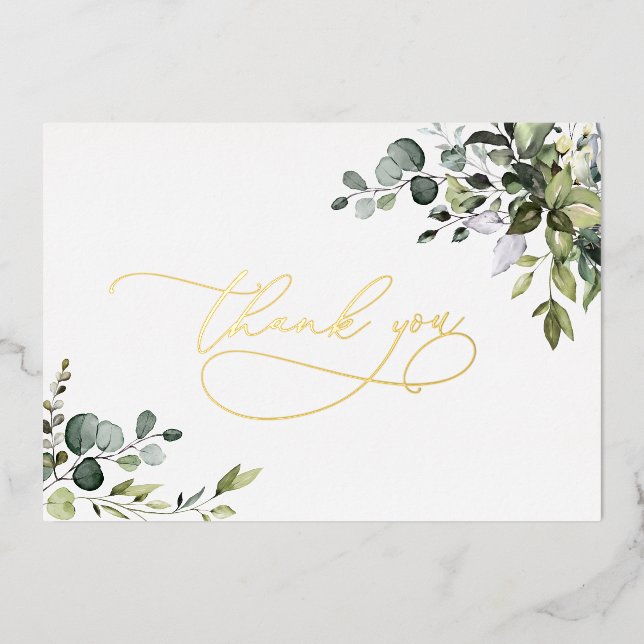Eucalyptus Greenery Wedding Thank You Gold (Front)