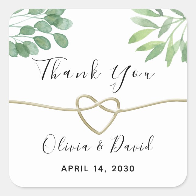 Eucalyptus Greenery Wedding Thank You Square Sticker (Front)
