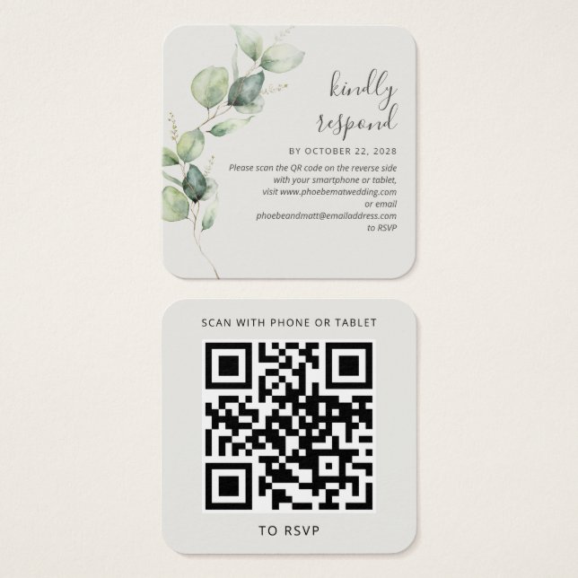 Eucalyptus Greenery Wedding Website QR Code RSVP (Front & Back)