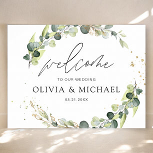 Eucalyptus Greenery Wedding Welcome Elegant Script Poster