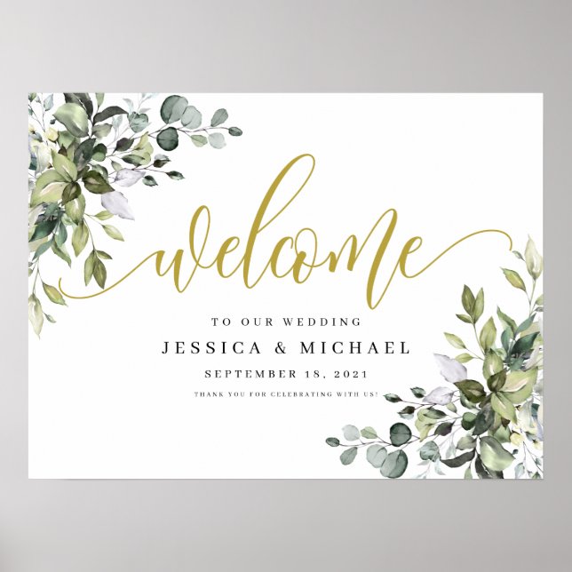 Eucalyptus Greenery Wedding Welcome Sign (Front)