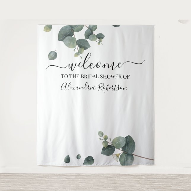 Eucalyptus Greenery Wedding Welcome Tapestry (Front)