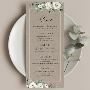 Eucalyptus Greenery white floral rustic wedding Menu