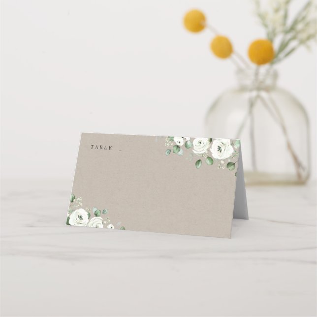 Eucalyptus Greenery white floral rustic wedding Place Card (Front)