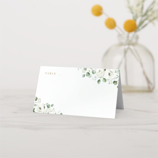 Eucalyptus Greenery white floral rustic wedding Place Card (Front)