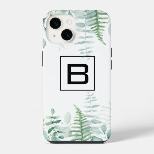 Eucalyptus greenery woodland ferns monogram iPhone 14 case