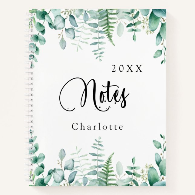 Eucalyptus greenery woodland ferns notebook (Front)