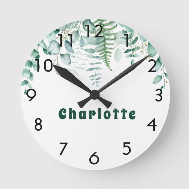 Eucalyptus greenery woodland forest name round clock (Front)