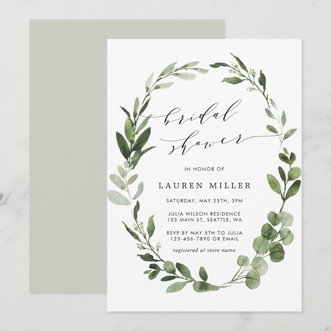 Eucalyptus Greenery Wreath Bridal Shower Invitation (Front/Back)