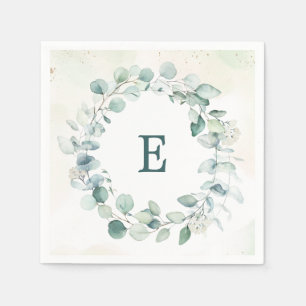 Eucalyptus Greenery Wreath Monogram Wedding Napkin