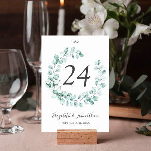 Eucalyptus Greenery Wreath Watercolor Wedding Table Number