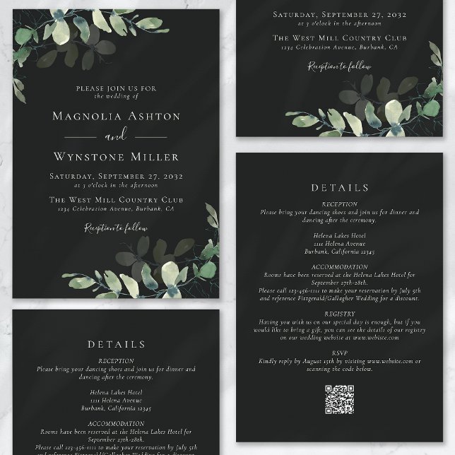 Eucalyptus Grey All in One Wedding Invitation (Creator Uploaded)