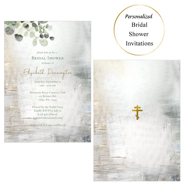 Eucalyptus Grey Gold Texture Bridal Shower         Invitation (Creator Uploaded)