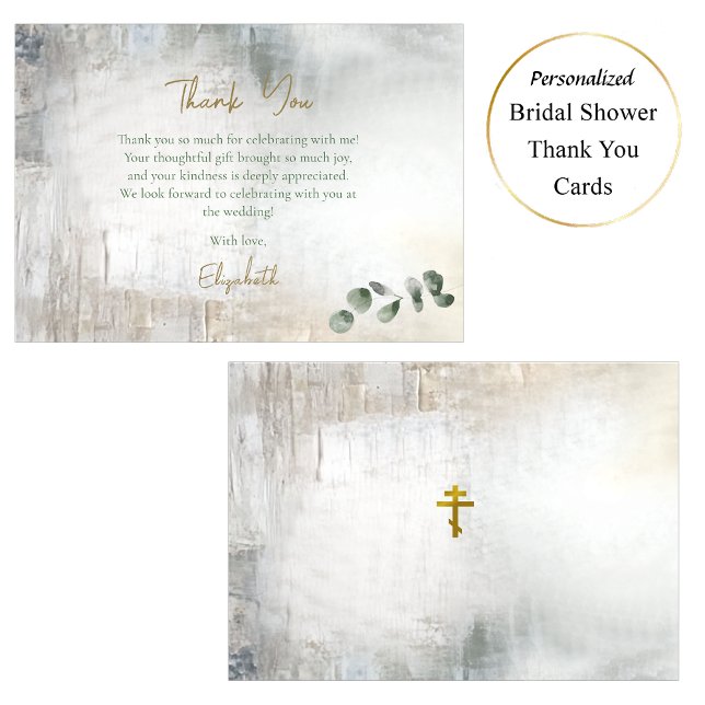 Eucalyptus Grey Gold Texture Bridal Shower Thank You Card (Creator Uploaded)
