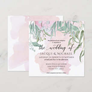 Eucalyptus Grove Modern Blush Wash Foliage Wedding Invitation