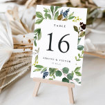 Eucalyptus Grove Personalised Table Number Card<br><div class="desc">Garden chic table number cards feature a border of green watercolor foliage and eucalyptus leaves, framing your table number in rich off-black. Personalise with your names and wedding date, or name each table for an extra personal touch. Design repeats on reverse side. Coordinates with our Eucalyptus Grove wedding invitation suite....</div>