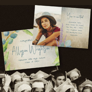 Eucalyptus Grunge Photo Graduation Party Invitation